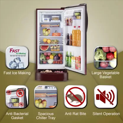 LG 201 L Direct Cool Single Door 4 Star Refrigerator with Base Drawer with Smart Inverter Compressor, Smart Connect, Fast Ice Making (Scarlet Charm, GL-D211HSCY) LG 201 L Direct Cool Single Door 4 Star Refrigerator with Base Drawer with Smart Inverter Compressor, Smart Connect, Fast Ice Making (Scarlet Charm, GL-D211HSCY)